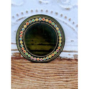 Antique Green Smoked Glass Tea trivet Hot Plate With Jeweled rhinestones